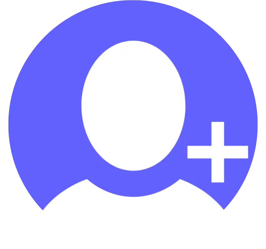 team member icon with plus sign on purple-blue background