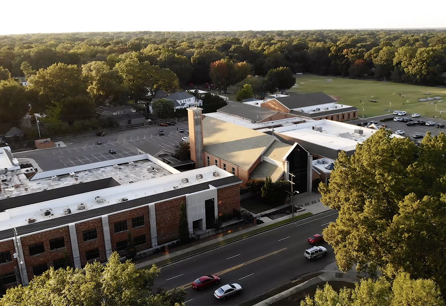 StLouisSchool-drone top-down view drone footage of St. Louis Catholic School